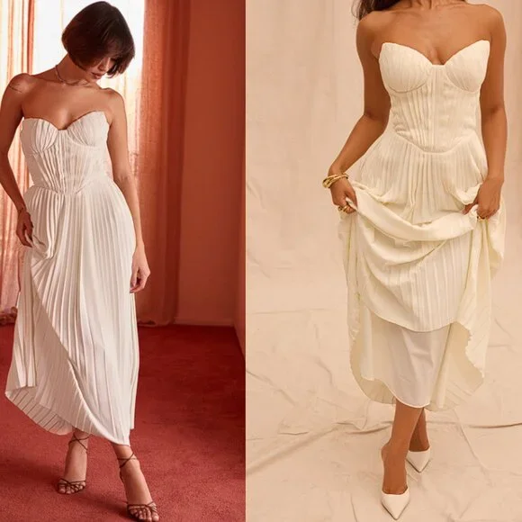 HOUSE OF CB 'Amorata' Ivory Pleated Maxi Dress NWOT - Picture 5 of 9